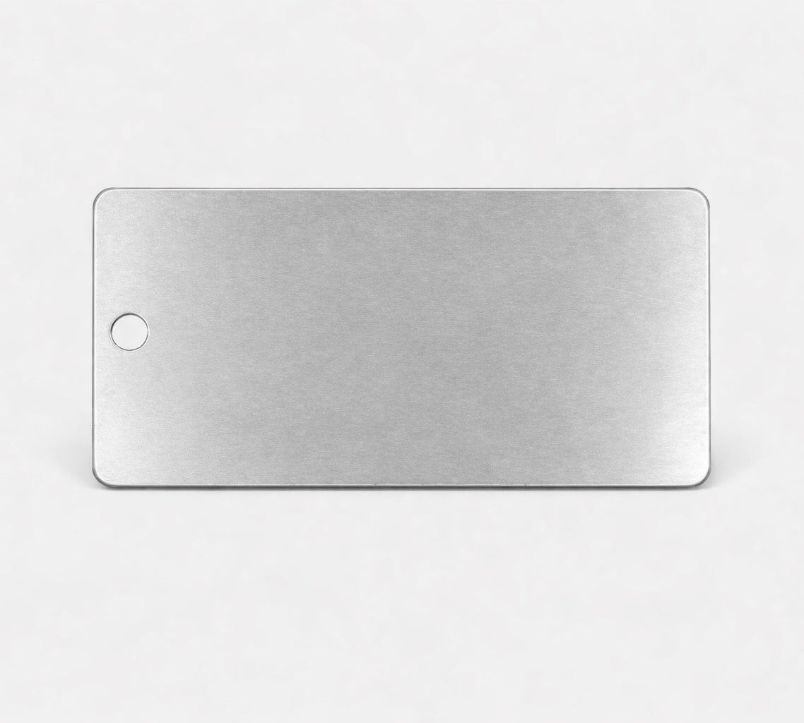 Metallic silver tag on a white background
