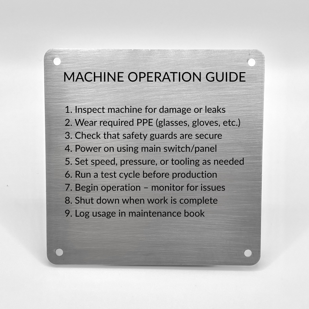 Custom Engraved Stainless Steel Plates – 304 Square Metal Signage for Equipment, Safety & Industrial Use (4”–10”)