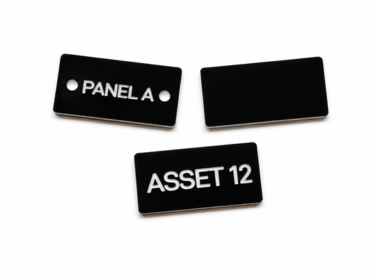 Custom Engraved 1" x 2" Acrylic Label – Personalized Electrical Panel, Breaker Box, Asset & Equipment ID Tag – Optional 4mm Holes or Double-Sided Tape
