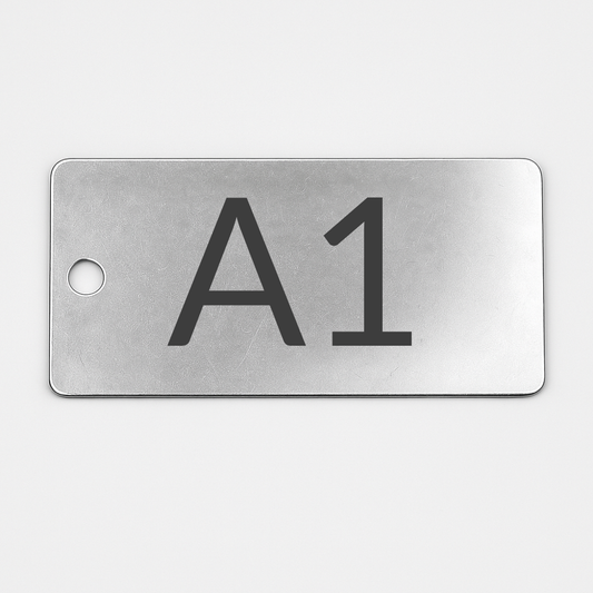 Metallic tag with 'A1' on a white background