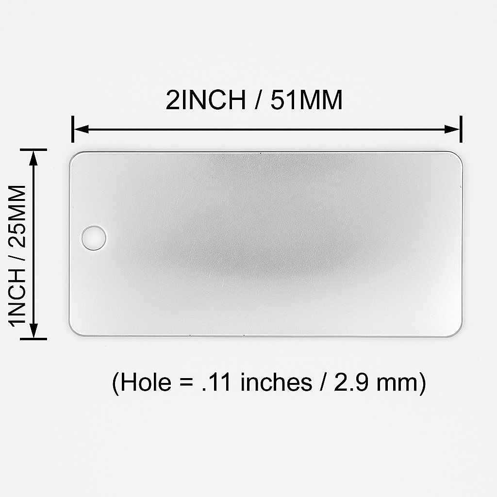 Custom Engraved Stainless Steel Tags – 2" x 1" Durable Metal ID Plates for Equipment, Keys, Lockers, and Tools, 1 Line