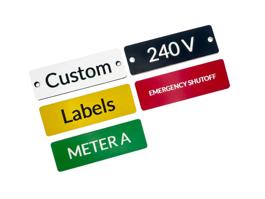 Set of color-coded labels with text on a white background